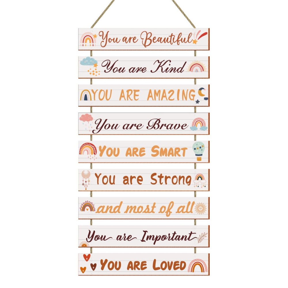 UBTKEY Boho Rainbow Room Decor - 9 Piece Set, Inspirational Wall Decor Hanging Plaques for Nursery & Princess Bedroom