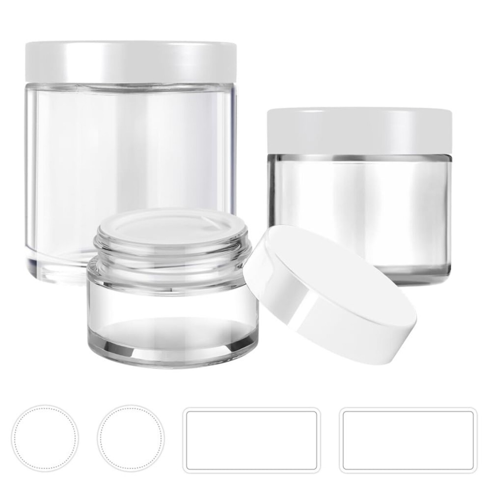Tecohouse Glass Jar with Lids, 1 oz, 2 oz and 4 oz Glass Jars with Lids & Stickers, Reusable Travel Containers for Creams, Lotion, Cosmetic - 3 pack