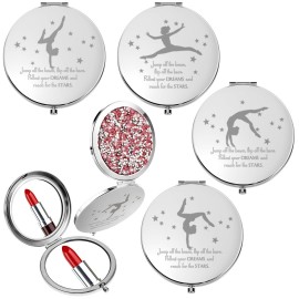 Fumete 4 Pcs Gymnastics Gifts Bulk Inspirational Magnifying Pocket Mirror Compact Makeup Mirror Gymnastics Coach Gifts for Team Staff Graduation Party Favors(Rose Red)