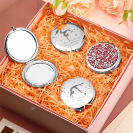 Fumete 4 Pcs Gymnastics Gifts Bulk Inspirational Magnifying Pocket Mirror Compact Makeup Mirror Gymnastics Coach Gifts for Team Staff Graduation Party Favors(Rose Red)