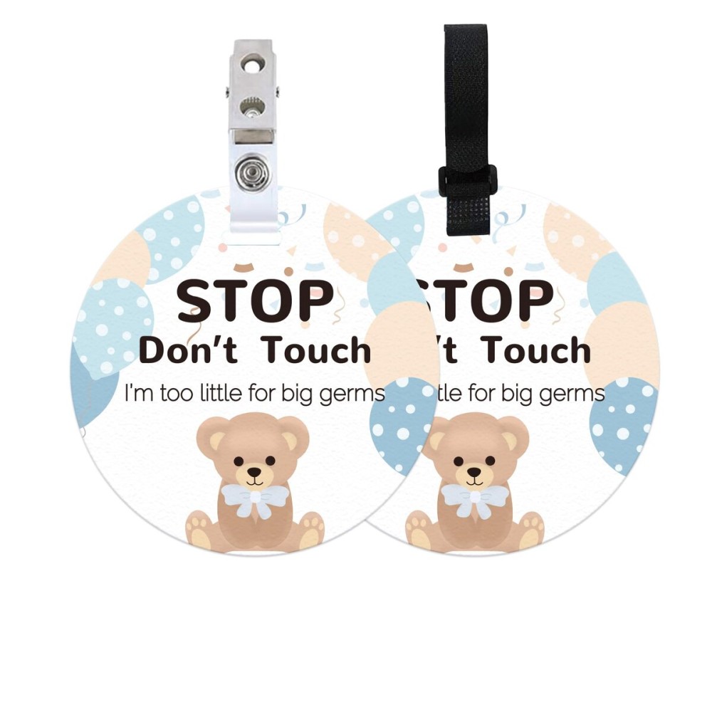 ORIGACH 2 Pack Bear No Touching Baby Signs, Stop Do Not Touch Baby Car Seat Sign Stroller Tags with Hanging Strap and Clip, No Touching Baby Sign for Newborn Baby Boy Girl