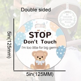 ORIGACH 2 Pack Bear No Touching Baby Signs, Stop Do Not Touch Baby Car Seat Sign Stroller Tags with Hanging Strap and Clip, No Touching Baby Sign for Newborn Baby Boy Girl