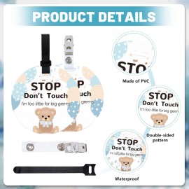 ORIGACH 2 Pack Bear No Touching Baby Signs, Stop Do Not Touch Baby Car Seat Sign Stroller Tags with Hanging Strap and Clip, No Touching Baby Sign for Newborn Baby Boy Girl