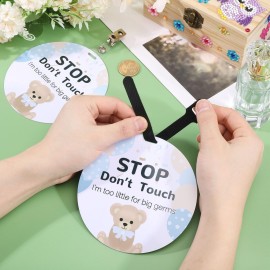 ORIGACH 2 Pack Bear No Touching Baby Signs, Stop Do Not Touch Baby Car Seat Sign Stroller Tags with Hanging Strap and Clip, No Touching Baby Sign for Newborn Baby Boy Girl
