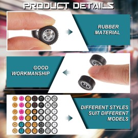 Poen 21 Sets 1: 64 Wheels Mixed/Random Wheels Rims Rubber Tires Set for 1/64 Scale Model Cars Rims Accessories (Trendy Color, Classic)