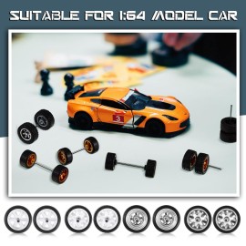 Poen 21 Sets 1: 64 Wheels Mixed/Random Wheels Rims Rubber Tires Set for 1/64 Scale Model Cars Rims Accessories (Trendy Color, Classic)