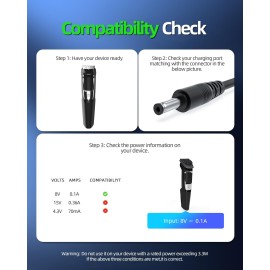 8V Power Cord Fit for Philips HQ840 Power Cord Norelco Multigroom Series 3000 MG3750 Shaver Charger Supply Adapter 5Ft