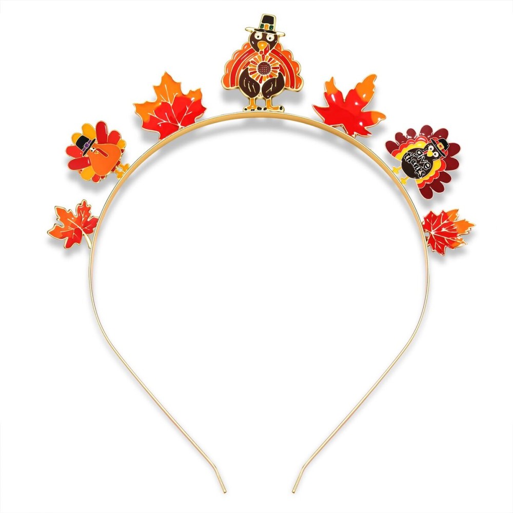 NVENF Thanksgiving Headband Autumn Fall Hairbands for Women Rhinestone Letter GIVE THANKS HAPPY FALL Gold Hair Hoop Thanksgiving Party Favors Hair Accessory Gifts (Turkey+Maple Leaf)