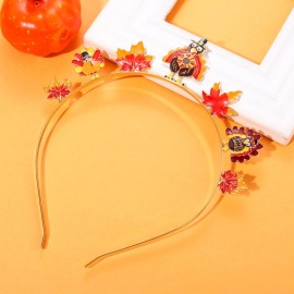 NVENF Thanksgiving Headband Autumn Fall Hairbands for Women Rhinestone Letter GIVE THANKS HAPPY FALL Gold Hair Hoop Thanksgiving Party Favors Hair Accessory Gifts (Turkey+Maple Leaf)