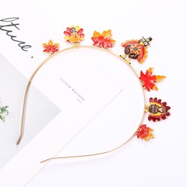NVENF Thanksgiving Headband Autumn Fall Hairbands for Women Rhinestone Letter GIVE THANKS HAPPY FALL Gold Hair Hoop Thanksgiving Party Favors Hair Accessory Gifts (Turkey+Maple Leaf)