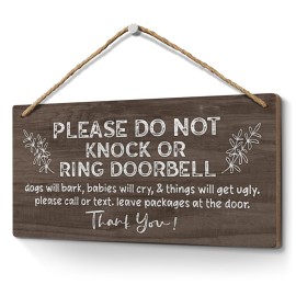 Heuhuww Please Do Not Knock or Ring Doorbell Sign 6x12,Funny Baby Sleeping Sign for Front Door,No Soliciting Sign for House,Do Not Disturb Door-Must Have Home Door Sign-Brown