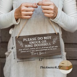 Heuhuww Please Do Not Knock or Ring Doorbell Sign 6x12,Funny Baby Sleeping Sign for Front Door,No Soliciting Sign for House,Do Not Disturb Door-Must Have Home Door Sign-Brown