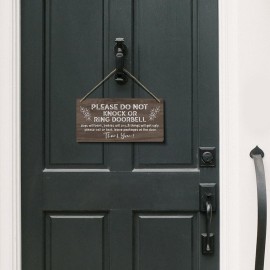 Heuhuww Please Do Not Knock or Ring Doorbell Sign 6x12,Funny Baby Sleeping Sign for Front Door,No Soliciting Sign for House,Do Not Disturb Door-Must Have Home Door Sign-Brown