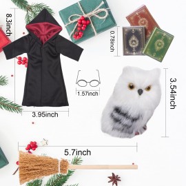 NEVGVUP Wizard Christmas Elf Accessories for Elf Doll Clothes Christmas Costume Includes Broom, Scarf, Mini Glasses, Mini Book and Owl