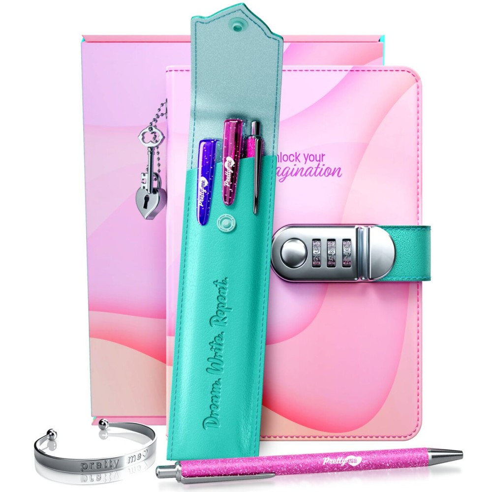 Pretty Me Secret Diary Set with Lock for Girls - Kids Locking Journal for Teens, Tweens - Birthday Gift Ideas for Girl Ages 8-12+ - Gifts for 8 to 12 Year Old Teenage - Best Locked Journals Notebooks