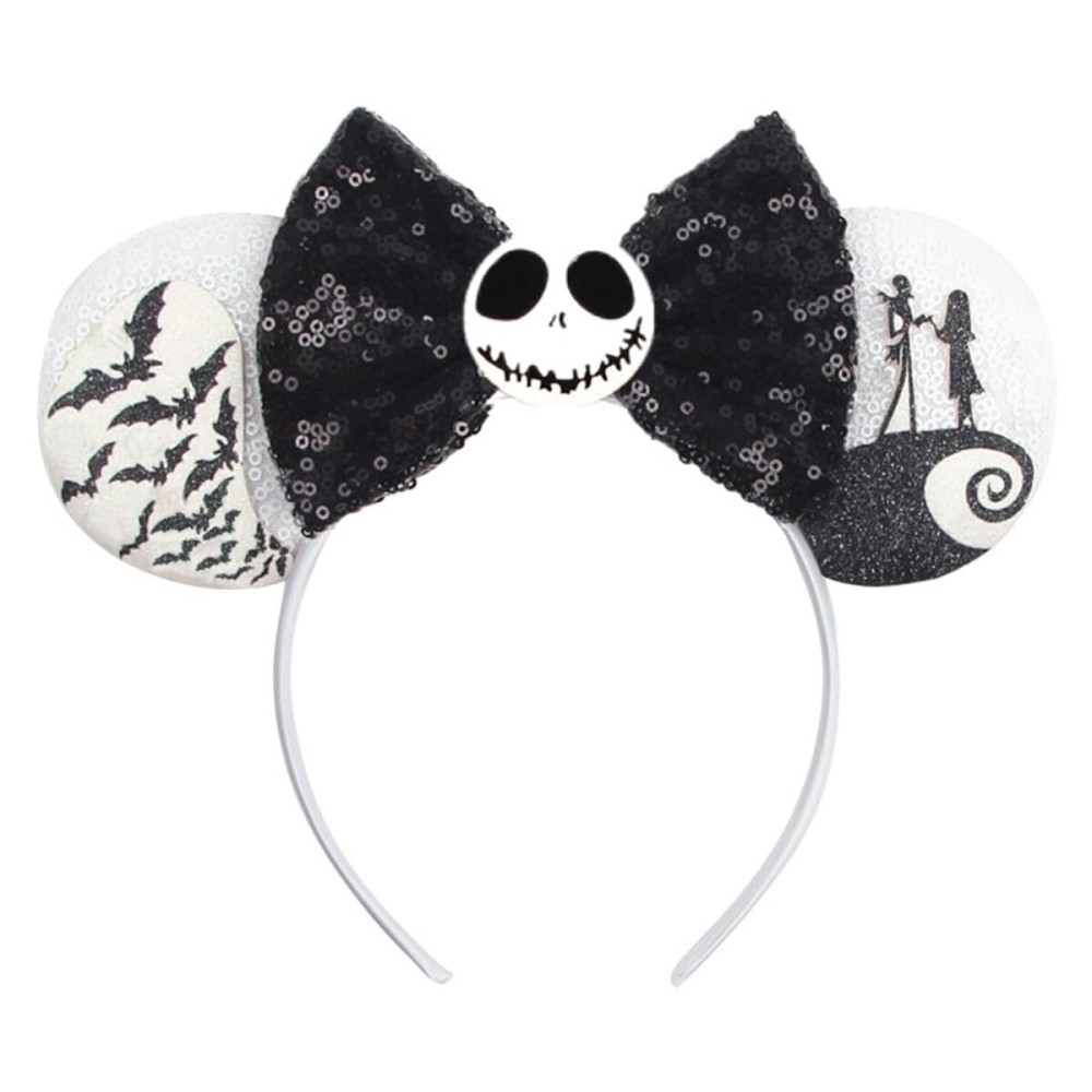 Halloween Mouse Ears Headband Pumpkin Ghost Skull Bat Hairband Sequin Bow Hair Hoop Headpiece for Party Favors