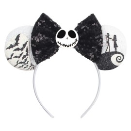 Halloween Mouse Ears Headband Pumpkin Ghost Skull Bat Hairband Sequin Bow Hair Hoop Headpiece for Party Favors