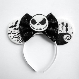 Halloween Mouse Ears Headband Pumpkin Ghost Skull Bat Hairband Sequin Bow Hair Hoop Headpiece for Party Favors