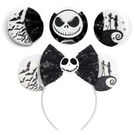 Halloween Mouse Ears Headband Pumpkin Ghost Skull Bat Hairband Sequin Bow Hair Hoop Headpiece for Party Favors