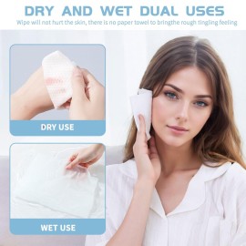 Cotton Facial Dry Wipes 100 Count, Deeply Cleansing Disposable Face Towel Wash Cloth, Multi-Purpose for Skin Care, Make-up and Face Wipes (2 Pack)