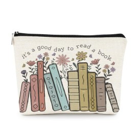 EXUQO Book Lover Gifts Small Makeup Bag,It\'s A Good Day To Read A Book Cosmetic Pouch,Book Lovers Librarian Gifts for Women Girls,Bookish Gift,Bookworm Gifts