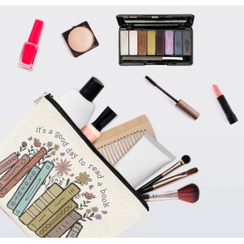 EXUQO Book Lover Gifts Small Makeup Bag,It\'s A Good Day To Read A Book Cosmetic Pouch,Book Lovers Librarian Gifts for Women Girls,Bookish Gift,Bookworm Gifts