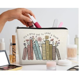 EXUQO Book Lover Gifts Small Makeup Bag,It\'s A Good Day To Read A Book Cosmetic Pouch,Book Lovers Librarian Gifts for Women Girls,Bookish Gift,Bookworm Gifts