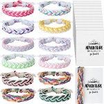 Ecally 12 Pack Handmade Camping Braided Friendship Bracelets Girl Scout Gifts with Cards Party Favors Gift for Teen Girl Boy Woven Adjustable Colorful Wrap Bracelet with Sliding Knot Birthday(Girls)