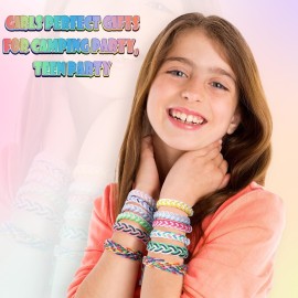 Ecally 12 Pack Handmade Camping Braided Friendship Bracelets Girl Scout Gifts with Cards Party Favors Gift for Teen Girl Boy Woven Adjustable Colorful Wrap Bracelet with Sliding Knot Birthday(Girls)