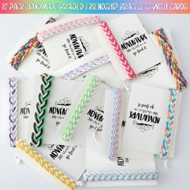 Ecally 12 Pack Handmade Camping Braided Friendship Bracelets Girl Scout Gifts with Cards Party Favors Gift for Teen Girl Boy Woven Adjustable Colorful Wrap Bracelet with Sliding Knot Birthday(Girls)