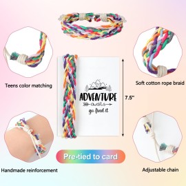 Ecally 12 Pack Handmade Camping Braided Friendship Bracelets Girl Scout Gifts with Cards Party Favors Gift for Teen Girl Boy Woven Adjustable Colorful Wrap Bracelet with Sliding Knot Birthday(Girls)