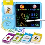 KILOGOGRAPH Talking English & Spanish Flash Cards - 8 LCD Writing Tablet for Kids 3 4 5 6 7 8 9, Bilingual 510 Sight Words, Toddler Pocket Speech, Drawing Sketch Pad, Autism Toys for Girls (Blue)