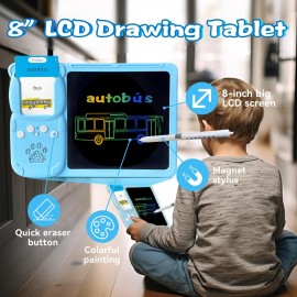 KILOGOGRAPH Talking English & Spanish Flash Cards - 8 LCD Writing Tablet for Kids 3 4 5 6 7 8 9, Bilingual 510 Sight Words, Toddler Pocket Speech, Drawing Sketch Pad, Autism Toys for Girls (Blue)