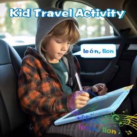 KILOGOGRAPH Talking English & Spanish Flash Cards - 8 LCD Writing Tablet for Kids 3 4 5 6 7 8 9, Bilingual 510 Sight Words, Toddler Pocket Speech, Drawing Sketch Pad, Autism Toys for Girls (Blue)