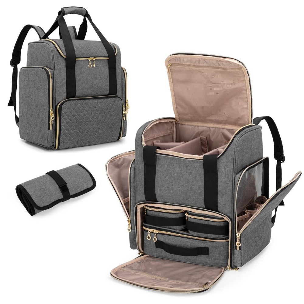 LUXJA Makeup Backpack with 3 Removable Cases and 1 Makeup Brush Bag, Large Makeup Bag Cosmetic Bag with Multiple Storage Sections (Patented), Gray