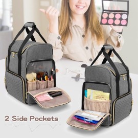 LUXJA Makeup Backpack with 3 Removable Cases and 1 Makeup Brush Bag, Large Makeup Bag Cosmetic Bag with Multiple Storage Sections (Patented), Gray