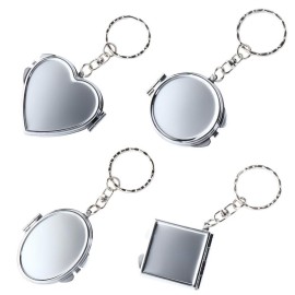 Double Sides Cosmetic Mirror Keychain 4PCS Mini Folding Mirror Key Chains Pocket Portable Square Elliptical Heart-Shaped Makeup Mirror with Key Ring