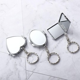 Double Sides Cosmetic Mirror Keychain 4PCS Mini Folding Mirror Key Chains Pocket Portable Square Elliptical Heart-Shaped Makeup Mirror with Key Ring
