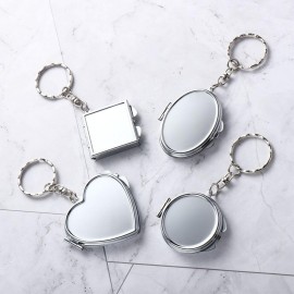 Double Sides Cosmetic Mirror Keychain 4PCS Mini Folding Mirror Key Chains Pocket Portable Square Elliptical Heart-Shaped Makeup Mirror with Key Ring