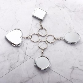 Double Sides Cosmetic Mirror Keychain 4PCS Mini Folding Mirror Key Chains Pocket Portable Square Elliptical Heart-Shaped Makeup Mirror with Key Ring