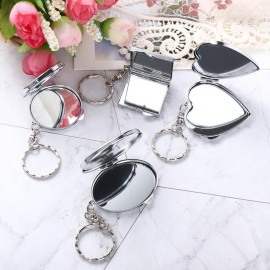 Double Sides Cosmetic Mirror Keychain 4PCS Mini Folding Mirror Key Chains Pocket Portable Square Elliptical Heart-Shaped Makeup Mirror with Key Ring