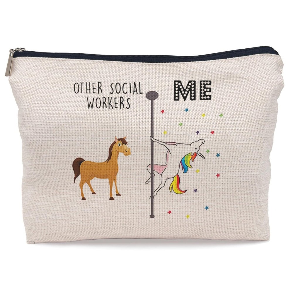 Lacosu Other Social Workers and Me Makeup Bag,Funny Unicorn Cosmetic Makeup Bag for Women Girls,Social Worker Appreciation Gift Makeup Bag,Funny Gifts for Social Workers,Social Worker Month Gifts