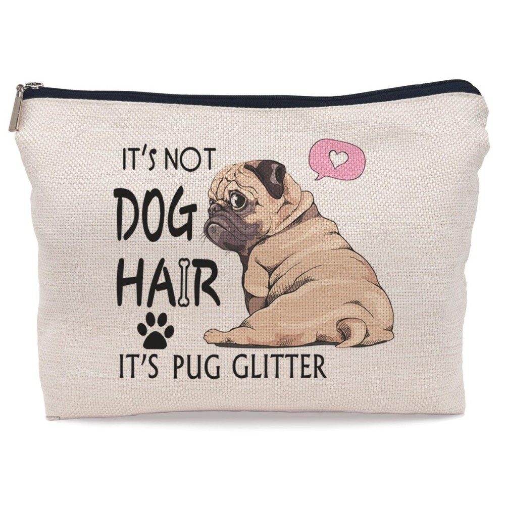 Lacosu It\'s Not Dog Hair It\'s Pug Glitter Makeup Bag,Funny Pug Dog Puppy Cosmetic Makeup Bag for Dog Lovers Women Girls,Pug Owners Gifts,Birthday Christmas Valentine\'s Day Gift Makeup Bag