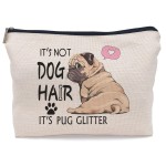 Lacosu It\'s Not Dog Hair It\'s Pug Glitter Makeup Bag,Funny Pug Dog Puppy Cosmetic Makeup Bag for Dog Lovers Women Girls,Pug Owners Gifts,Birthday Christmas Valentine\'s Day Gift Makeup Bag