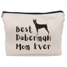 Lacosu Best Doberman Mom Ever Makeup Bag, Funny Doberman Puppy Dog Cosmetic Makeup Bag for Women, Dog Lovers, Travel