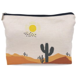 Lacosu Boho Desert Nature Sunset Cactus Landscape Makeup Bag - Mid Century Modern Cosmetic Travel Bag for Women & Gifts Lacosu Boho Desert Nature Sunset Cactus Landscape Makeup Bag - Mid Century Modern Cosmetic Travel Bag for Women & Gifts