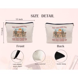 Lacosu Retro Western Country Cactus Sunset Landscape Road to Nowhere Makeup Bag,Trendy Retro Wild West Cosmetic Makeup Bag for Teen Girls Women,Cowgirl Gifts for Girls Women