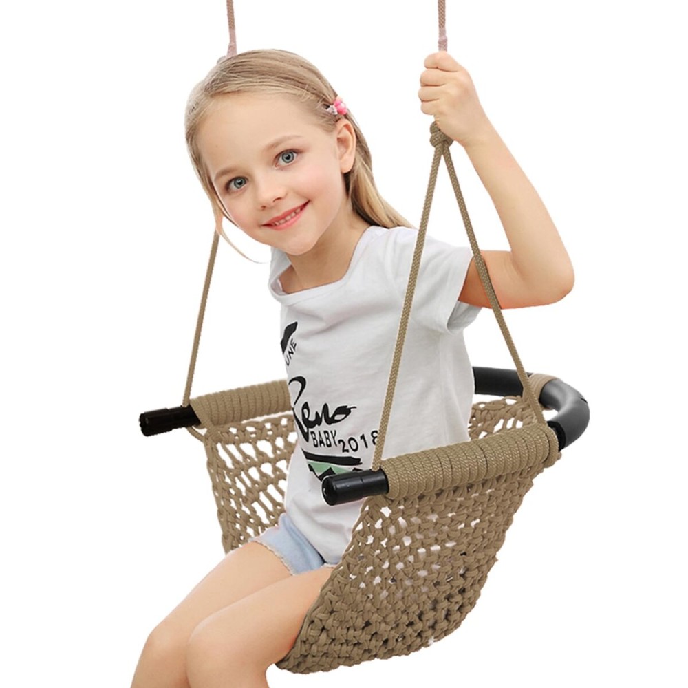 ROPECUBE Hand-Knitting Toddler Swing, Swing Seat for Kids with Adjustable Ropes, Little tikes Swings Set, for Outdoor Indoor, Playground, Backyard (Light Brown)