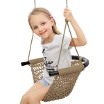 ROPECUBE Hand-Knitting Toddler Swing, Swing Seat for Kids with Adjustable Ropes, Little tikes Swings Set, for Outdoor Indoor, Playground, Backyard (Light Brown)