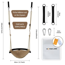 ROPECUBE Hand-Knitting Toddler Swing, Swing Seat for Kids with Adjustable Ropes, Little tikes Swings Set, for Outdoor Indoor, Playground, Backyard (Light Brown)
